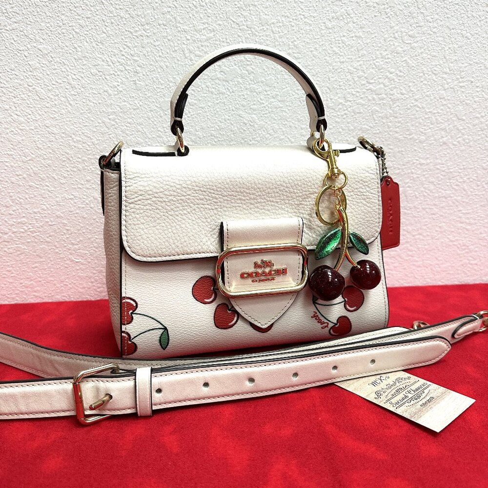 Coach Morgan Top Handle Satchel Bag CF419 in Chalk Leather & Cherry Print - EUC - Picture 1 of 15